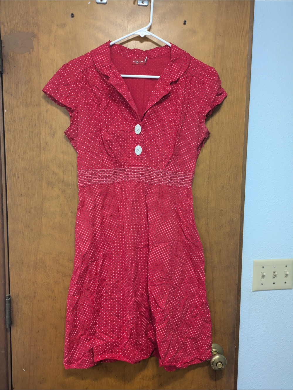 Vintage Red Polka Dot Button-Front Fit & Flare Dress